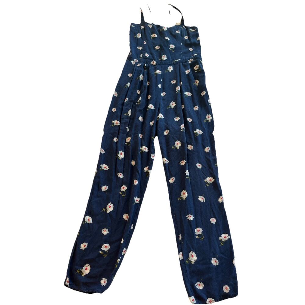 Abercrombie & Fitch Ankle Jumpsuit Blue Floral Design Sleeveless Medium Onepiece